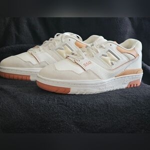 New Balance 550 White and Tan Athletic Shoes